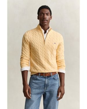 GANT Cotton Cable Knit Half-Zip Jumper - Blue