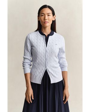 GANT Stretch Cotton Cable Knit Cardigan - White