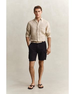 GANT Linen Cargo Shorts Ebony - Natural