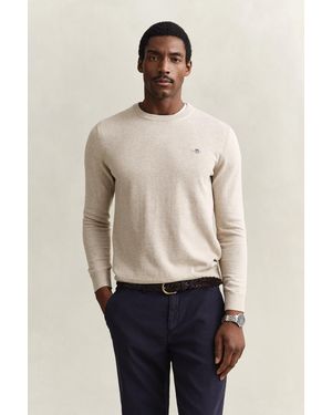 GANT Cotton Crew Neck Jumper Oat Melange - Natural
