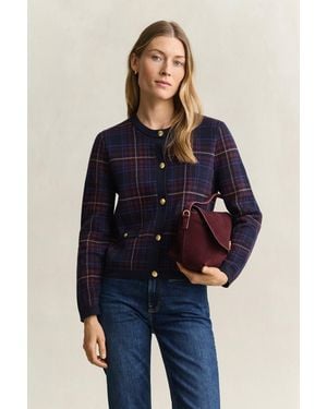 GANT Knitted Check Cardigan Evening - Blue