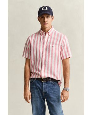 GANT Striped Linen Blend Short Sleeve Shirt - Red