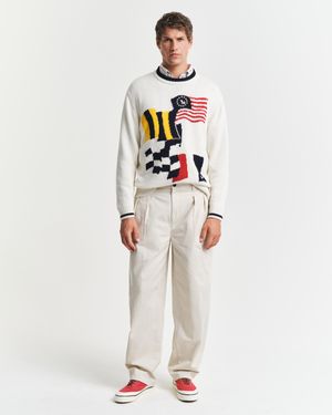 GANT Relaxed Fit Pleated Cotton Twill Chinos - White