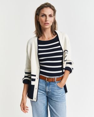 GANT Striped Rib Knit Off Shoulder Top - White