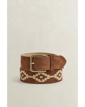 GANT Embroidered Suede Belt - Natural