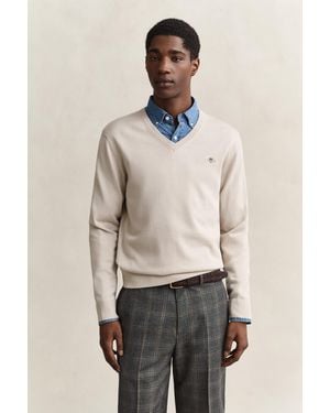 GANT Classic Cotton V-Neck Jumper - Natural