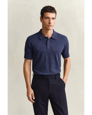GANT Slub Cotton Blend Short Sleeve Polo Jumper Dark Melange - Blue