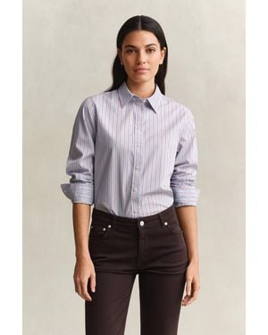 GANT Regular Fit Striped Classic Poplin Shirt - Grey
