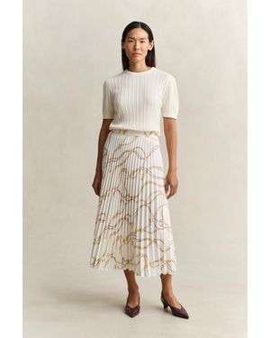 GANT Printed Pleated Midi Skirt Eggshell - Natural