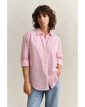GANT Relaxed Fit Striped Classic Poplin Shirt - Pink