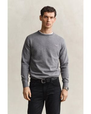 GANT Classic Cotton Crew Neck Jumper Melange - Grey