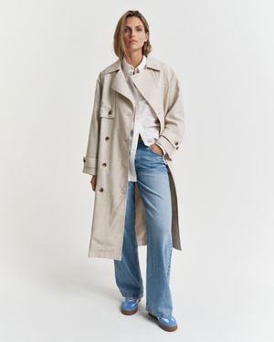 GANT Linen Blend Trench Coat - Blue