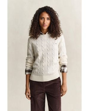 GANT Lambswool Cable Knit Jumper Cream - Natural