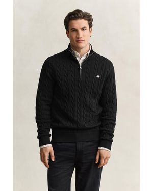 GANT Cotton Cable Knit Half-Zip Jumper - Black