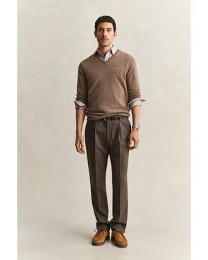 GANT Wool Herringbone Suit Trousers - Natural