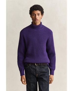 GANT Textured Cotton Wool Turtleneck Jumper - Purple