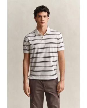 GANT Striped Pima Cotton Polo Shirt Cream - Natural