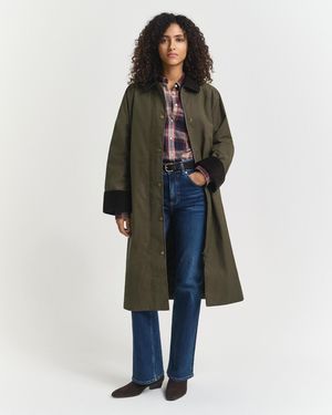 GANT Waxed Cotton Car Coat Dark Moss - Green