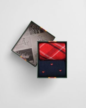 GANT 2-Pack Check & Heart Socks Gift Box Bold - Red