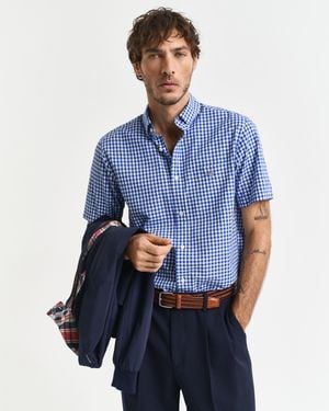 GANT Regular Fit Classic Gingham Poplin Short Sleeve Shirt - Blue