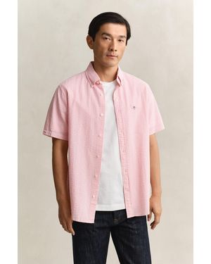 GANT Striped Seersucker Short Sleeve Shirt - Pink