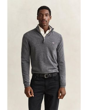 GANT Lambswool Half-Zip Jumper Charcoal Melange - Grey