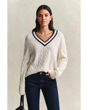 GANT Merino Wool Cable Knit Jumper Cream - Natural