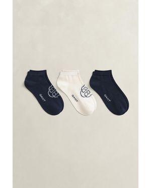 GANT 3-Pack Monogram & Solid Ankle Socks Evening - Blue
