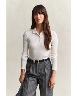 GANT Slim Ribbed Polo Top Eggshell - Natural