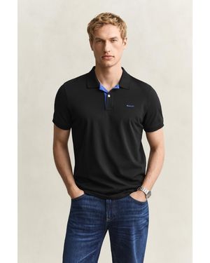 GANT Regular Fit Short Sleeve Contrast Pique Rugger Colour: 5 - Black