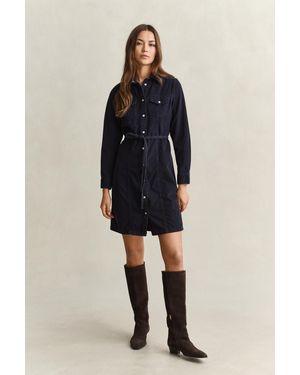 GANT Belted Corduroy Shirt Dress Evening - Blue