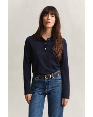 GANT Piqué Polo Long Sleeve Top Evening - Blue
