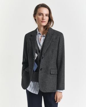 GANT Regular Fit Wool Houndstooth Blazer - Grey