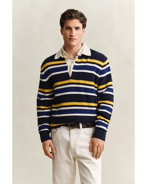 GANT Striped Rib Polo Jumper Evening - Blue