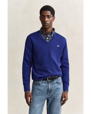 GANT Classic Cotton V-Neck Jumper - Blue