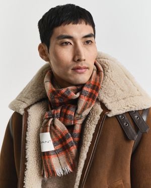 GANT Checked Wool Herringbone Scarf Deep - Brown
