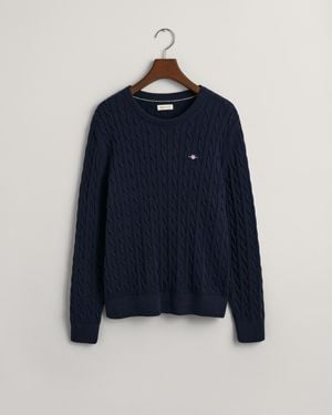 GANT Teens Teens Shield Cotton Cable Knit Crew Neck Jumper - Blue