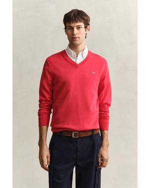 GANT Classic Cotton V-Neck Jumper - Red
