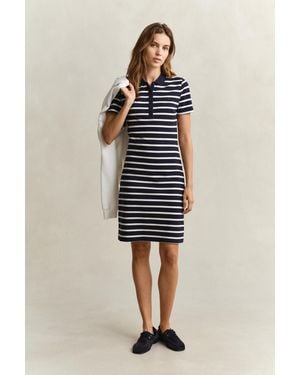 GANT Striped Piqué Polo Dress Evening - Blue