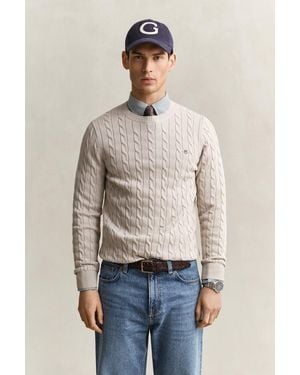 GANT Cotton Cable Knit Crew Neck Jumper - Natural