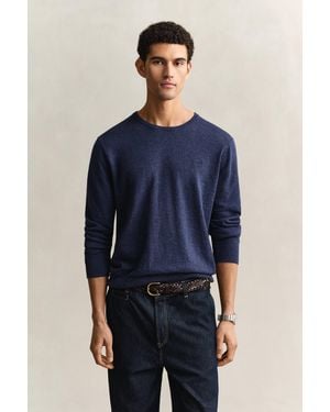 GANT Slub Cotton Blend Jumper Dark Melange - Blue