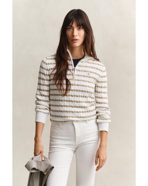 GANT Striped Cable Knit Half-Zip Jumper - Natural