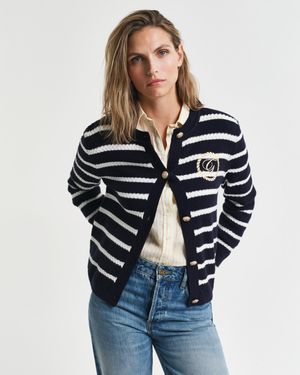 GANT Striped Cotton Knit Jacket - Blue