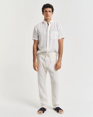 GANT Relaxed Fit Linen Drawstring Trousers - White
