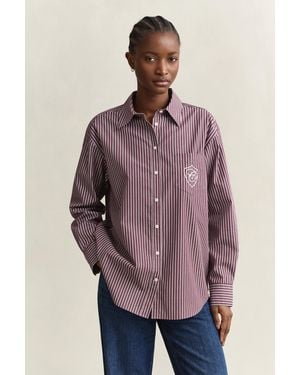 GANT Relaxed Fit Striped Classic Poplin Shirt - Purple