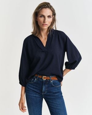 GANT Linen Short Sleeve Blouse - Blue