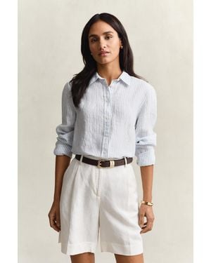 GANT Regular Fit Striped Linen Shirt - White