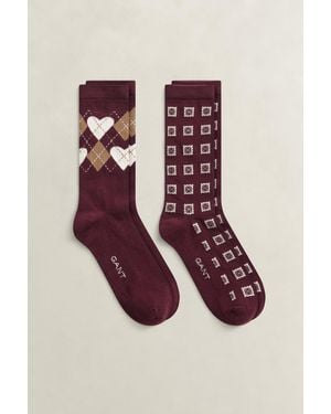 GANT 2-Pack Argyle Heart Socks Gift Box - Pink