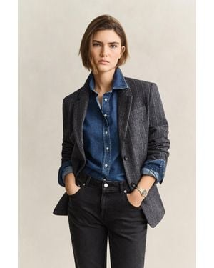 GANT Pinstriped Hourglass Blazer Charcoal Melange - Blue