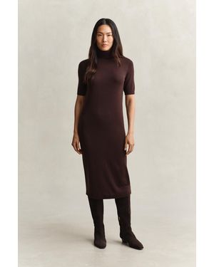 GANT Merino Wool Turtleneck Dress Deep - Brown